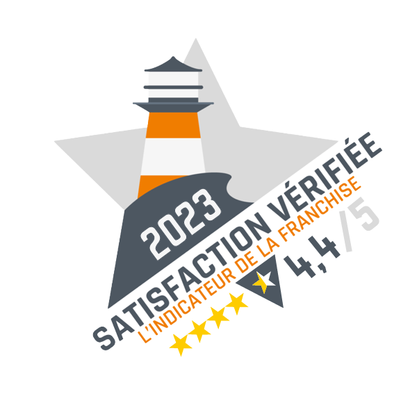 Logo satisfaction vérifiée 2023 avec indicateur de 4,4/5 étoiles